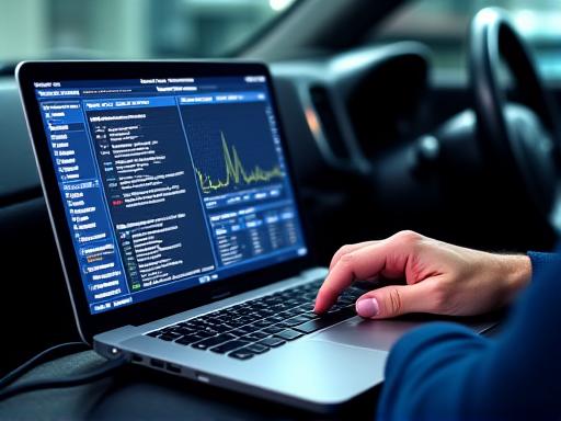 Technician optimizing an engine's ECU using a specialized laptop
